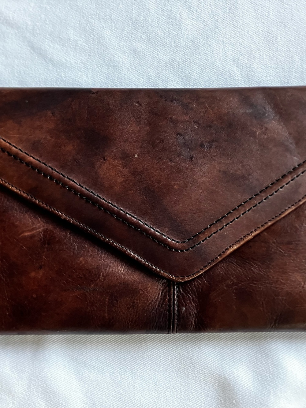 Ghia Vintage Brown Leather Envelope Clutch Bag OS